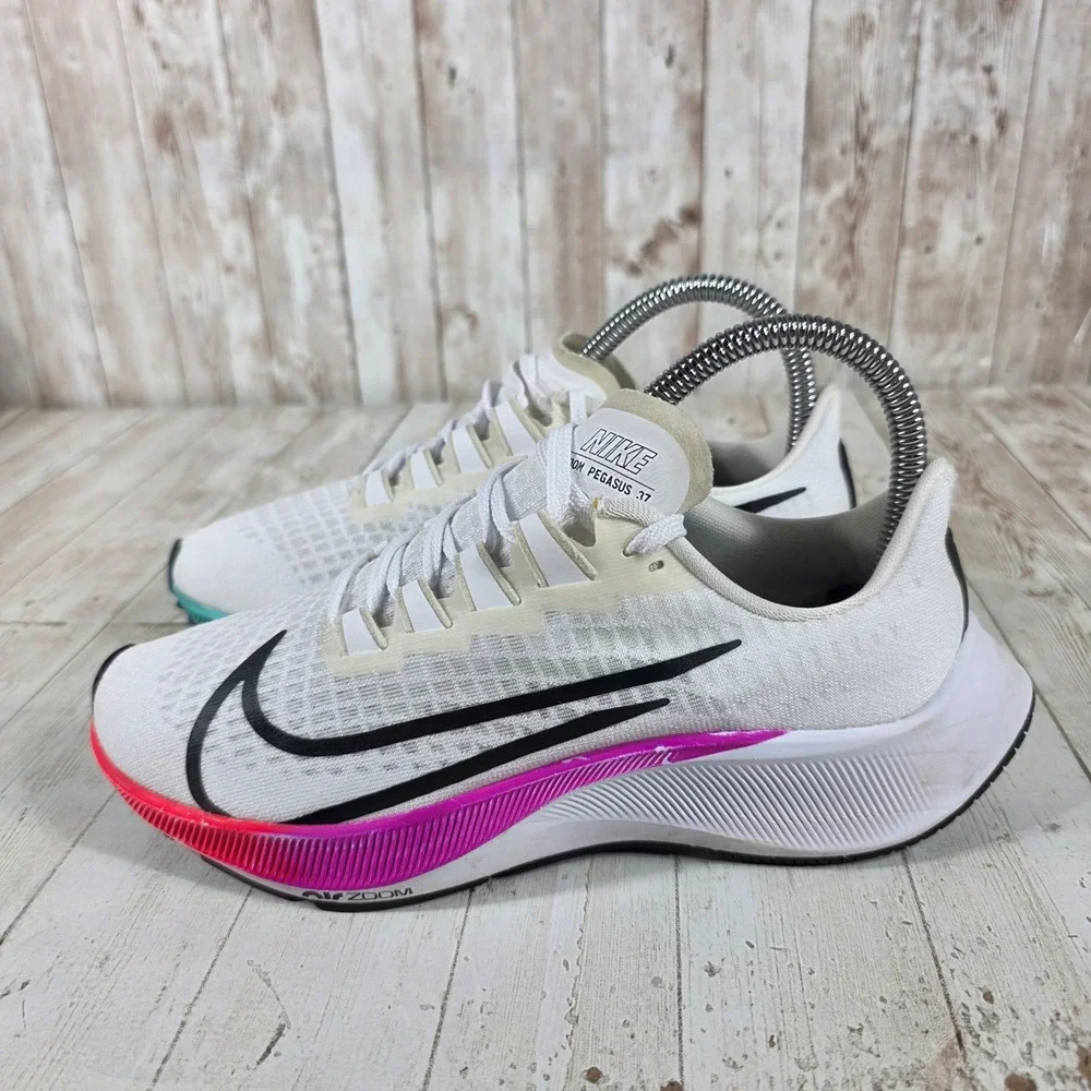 Nike‎ Air Zoom Pegasus 37 Womens Running Shoes White Black BQ9647-103 Size 6